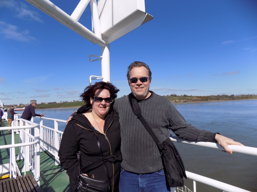 Cindy and Eric crossing to Tarbert, the ocean spray in our faces. (But not really.)