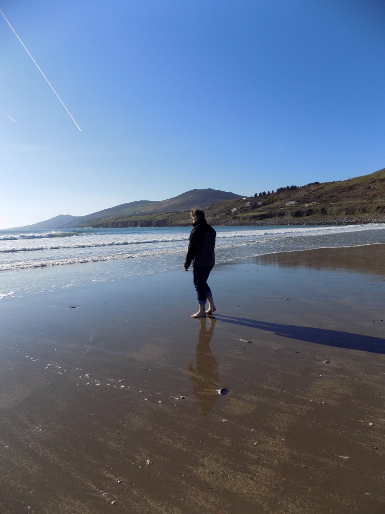Walking in the surf at Inch Beach.