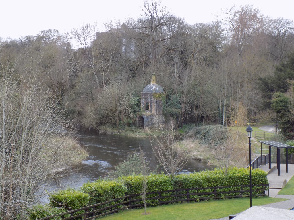 The Guiness property across the river from us, with the old boathouse in the front, and the outline of Leixlip Castle through the trees.